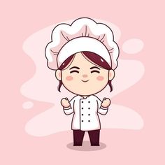 a cartoon character with a chef's hat on, standing in front of a pink background