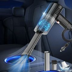 an image of a car vacuum with blue lights