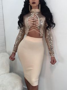 Sequin Crop Top, Sequin Midi Dress, Body Con Skirt, Midi Dress Bodycon, Pencil Dress, Two Piece Dress, Piece Dress, Long Sleeve Lace, Dress Backs