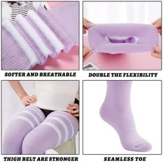 Plus Size Thigh High Socks Striped- Light Purple & White Trendy Thick Knee-high Socks, Kawaii Thigh High Socks, Casual Gray Thigh-high Socks, Playful Thigh-high Fitted Socks, Cheap Solid Thigh-high Stockings, Purple Thigh High Socks, Femboy Outfits Ideas Male, Trans Outfit, Kawaii Outfit Ideas