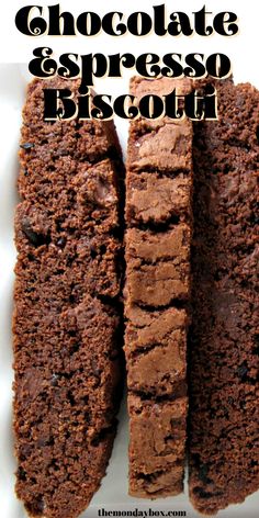 Chocolate Espresso Biscotti lined up on a square white plate Egg Nog Biscotti, Chocolate Espresso Biscotti, Dark Chocolate Biscotti, Coffee Biscotti Recipe, Chocolate Peppermint Biscotti, Unusual Christmas Cookies, Espresso Biscotti Recipe, Biscotti Recipes Best, Cookies For Coffee