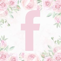 a pink flowered background with the letter f in front of it's center