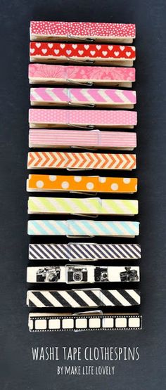 washi tape clothespins stacked on top of each other with the words washi tape clothespins by make life lovely