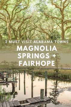 the words, 2 must visit alabama towns magnolia springs and fair hope in front of