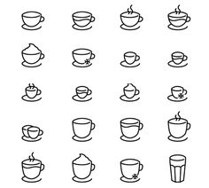 coffee cups and saucers line icons