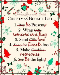 the christmas bucket list is shown in red and green