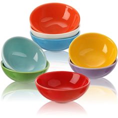 PRICES MAY VARY. ZENFUN set of 8 porcelain pinch bowls, each measures 3.34'' diameter and 1.2'' height, holds 3.5oz. Our mini bowls design with red, orange, yellow, green, blue, cyan, purple and white eight beautiful colors. When you stack them up, it's like seeing a rainbow. Dip bowls are made of durable porcelain, a type of premium lead-free porcelain, chip-resistant and more sturdy. The long-lasting material blocks moisture absorption and prevents cracking, crazing, and rippling. Functional D Tiny Bowls, Stacking Bowls, Pinch Bowls, Small Microwave, Mini Bowls, Dip Bowl, Cooking Prep, Bowl Designs, Kitchen Cooking