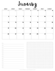 the printable january calendar is shown in black and white