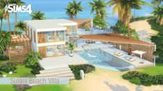 an artist's rendering of a beach villa in the middle of some palm trees