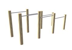 four wooden poles are hanging on the clothesline