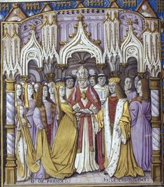 an image of a medieval scene with men and women dressed in regal garb, standing next to each other