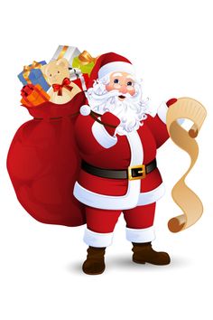 a santa clause holding a bag full of gifts