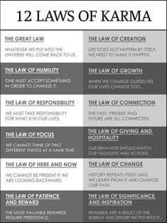 the twelve laws of karma for law enforcement and personal protection, with text overlaying them