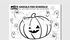 a coloring page for halloween with pumpkins and ghost faces in the middle, surrounded by cut outs