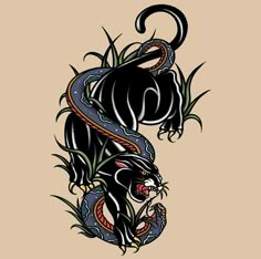 a black panther tattoo design on a tan background