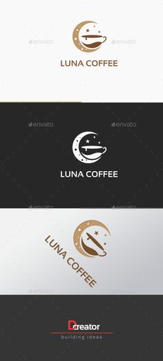 the logo for luna coffee is shown in three different colors and font styles, including gold