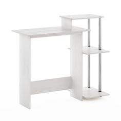 a white desk with three shelves on each side