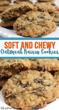 soft and chewy oatmeal raisin cookies on a plate