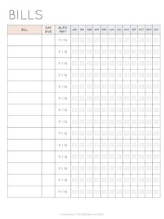 a printable bill chart with the numbers and times for each individual person to pay