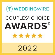 the wedding wire couples'choice award is shown in yellow and white with five stars