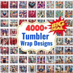 a large collection of images with the words 400 + tumbler wrap designs on them