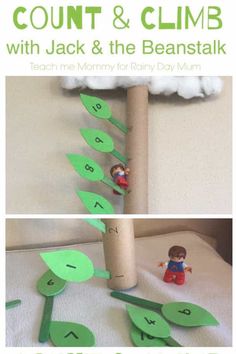 Count and climb Jack's beanstalk with this fun early year maths activity for toddlers and preschoolers based on the classic Fairy Tale Jack and the Beanstalk. #eyfs #ece #learningwithoutworksheets #handsonlearning #totschool #preschoolathome #rainydaymum Math Activities For Toddlers, Maths Activity, Early Years Maths, Fairy Tale Crafts, Activity For Toddlers