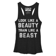 Training hard is a beautiful thing so go ahead and release your inner beast in the Chin Up Train Like a Beast Heather Black Racerback Tank Top! This soft and breathable black tank top features the phrase "Look like a beauty, train like a beast" to show off your hard work and determination. Train Like A Beast, Graphic Tank Tops, Chin Up, A Beast, Sports Wear, Black Tank Top, A Train, Black Tank, Direct To Garment Printer