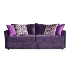 a purple couch with two pillows on it