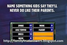 Cheats for the Facebook game Family Feud. Lots of questions and answers! Family Feud Game Questions, Family Feud Questions And Answers, Family Feud Questions, Family Feud Answers, Facebook Family, Funny Christmas Games, Games For Family, Christmas Games For Family