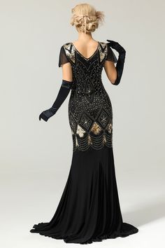 Zapaka Damen Mermaid Schwarz Pailletten 1920er Gatsby Flapper Partykleid – ZAPAKA DE Black 1920s Dress, Dress And Gloves, Costume Carnaval, Royal Blue Prom Dresses, Gaun Fashion, Spaghetti Strap Prom Dress, 파티 드레스