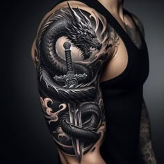 Dragon Tattoo Shoulder, Herren Hand Tattoos, Celtic Dragon Tattoos, Dragon Tattoo Ideas, Dragon Tattoos For Men, Dragon Tattoo Art, Dragon Sleeve Tattoos, Temporary Tattoo Sleeves