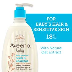 Gently cleanse your baby's skin and hair with Aveeno Baby Daily Moisture 2-in-1 Bath Wash & Shampoo, which features a nourishing formula that gently cleanses without drying. For babies with sensitive skin, this tear-free formula is safe for use on baby's delicate skin and hair. From a pediatrician-recommended brand, the baby body wash and shampoo formula contains natural oat extract, which is known to soothe and gently nourish delicate skin. The rich lathering formula rinses clean, leaving a lig Baby Body Wash, Aveeno Baby, Coconut Scent, Baby Lotion, Sensitive Skin Care, Baby Shampoo, Baby Skin Care, Natural Shampoo, Skin Care Brands