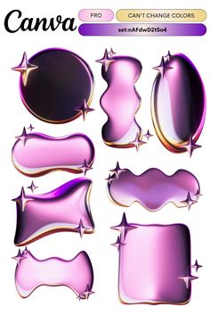 some shiny purple shapes with stars on the bottom and one in the middle, as well as