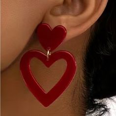 Nwt!! Burgundy Love Heart Shaped Dangle Earrings, Plastic Acrylic Hollow Heart Cute Style Drop Earrings For Women , Party Earrings Jewelry Large Heart Earrings, Heart Earrings Dangle, Red Heart Jewelry Aesthetic, Red Heart Accessories, Heart Shaped Clothes, Trendy Red Heart Earrings For Valentine's Day, Trendy Double Heart Earrings For Valentine's Day, Trendy Red Dangle Heart Earrings, Valentine's Day Heart Detail Earrings