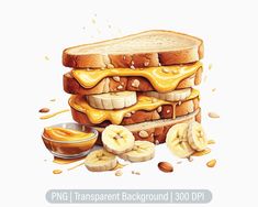 a sandwich with bananas and peanut butter on it