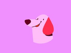 a cartoon dog is smiling on a purple background