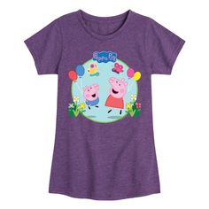 Peppa Pig - Peppa And George - Girls Toddler And Youth Fitted Short Sleeve Tee Peppa And George, Flowers And Balloons, Georges Girl, Peppa Pig George, Pig Girl, Heather Purple, Girl Fits, Girls Toddler, Kids Outfits Girls