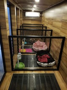 the inside of a small storage room with several items in it and one bag on the floor