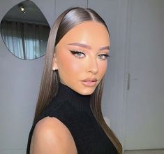 Sleek Hoco Hairstyles, Beautiful Dresses Elegant Short, Best Celebrity Makeup Looks, Sleek Straight Hair Behind Ears How To, Sleek Swooping Part, Straight Hair With Slick Front Pieces, Sleek Front Hair Down Straight, Straight Hair With Front Slicked Back, Glam Straight Hair