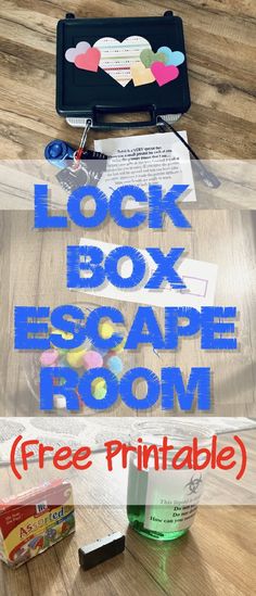 an open box with the words lock box escape room and free printable