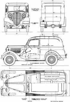 an old car is shown in blueprints, and it's not very detailed