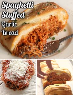 spaghetti stuffed garlic bread is an easy and delicious appetizer