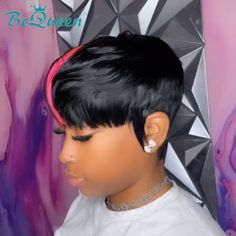 Hair Material 100% Human Hair Texture Same as pic Length Same as pic Density 200% Density Last For Over one year with good care Hair Color Same as pic Straps Adjustable Can Be Dyed Yes Short Pixie Wig, Pixie Haircut Black Women, Pink Machine, Feather Cut, Short Pixie Wigs, Ebony Hair, Mullet Wig