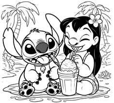 cartoon character coloring pages for kids with lila and tiki from the disney movie