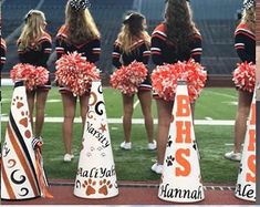 the cheerleaders are lined up on the field