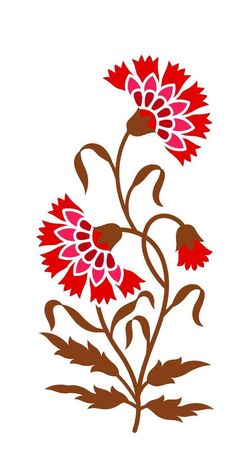 red flowers with brown leaves on white background