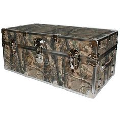 the large trunk is made out of realtree camo and has two handles on each side