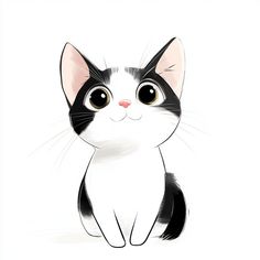 a black and white cat with big eyes