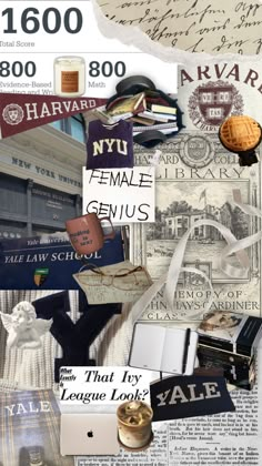 a collage of many different items including books, letters, and other things on paper