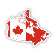 the canadian flag and map sticker on a white background